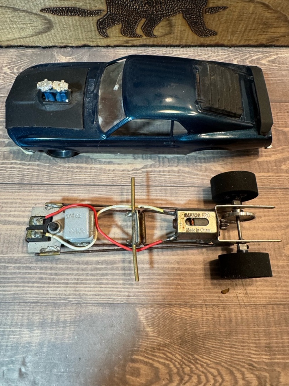 Dark Teal Blue Slot Car Body with Chassis